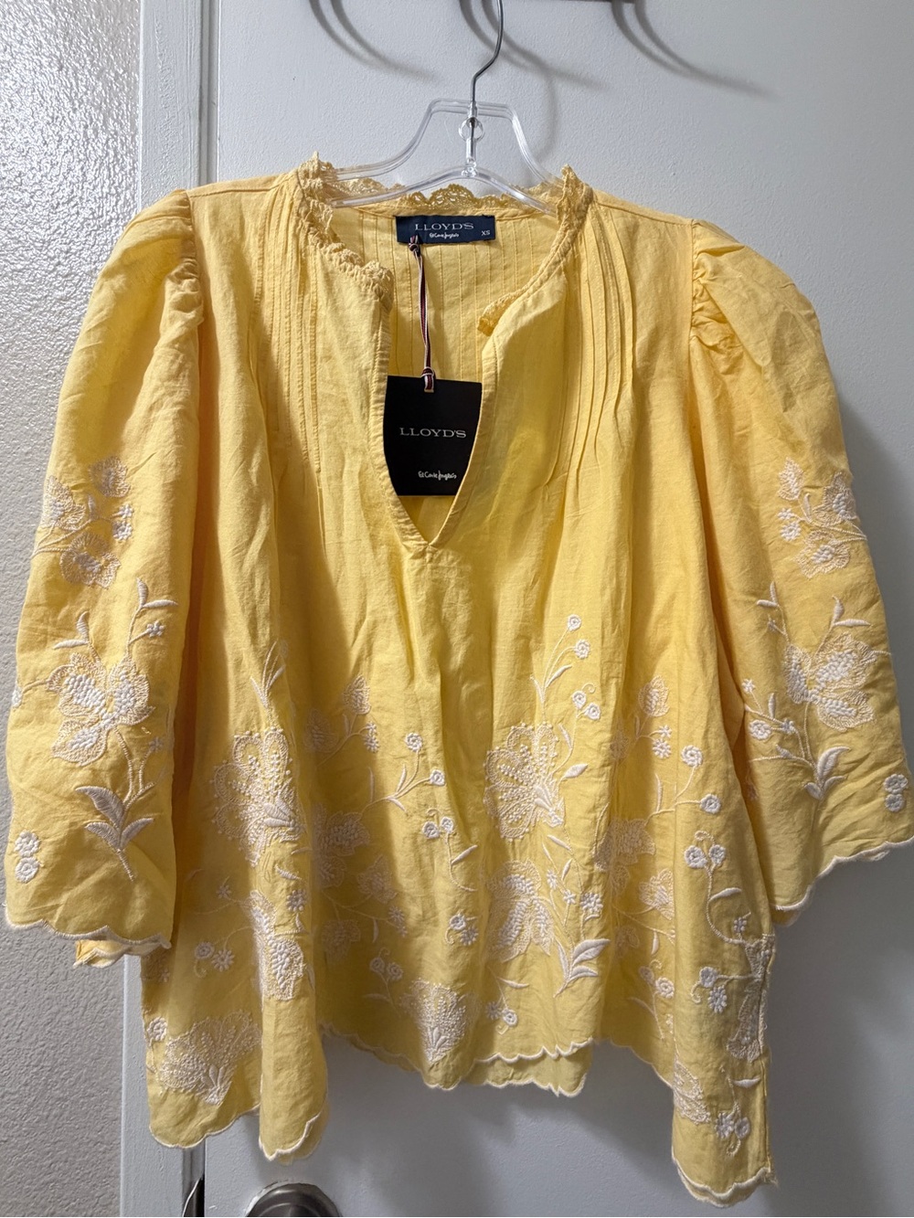 LLoyd's Yellow Embroidered Peasant Blouse